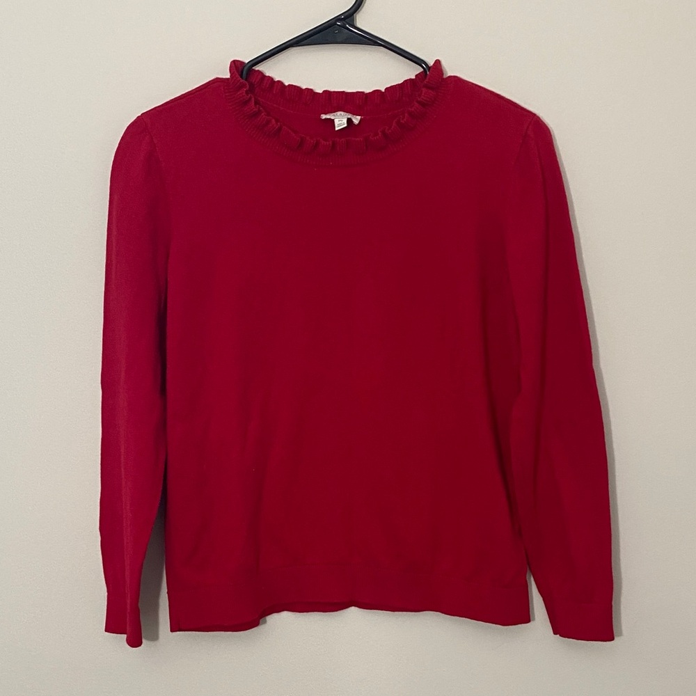 Talbots Red Long Sleeve Ruffled Sweater